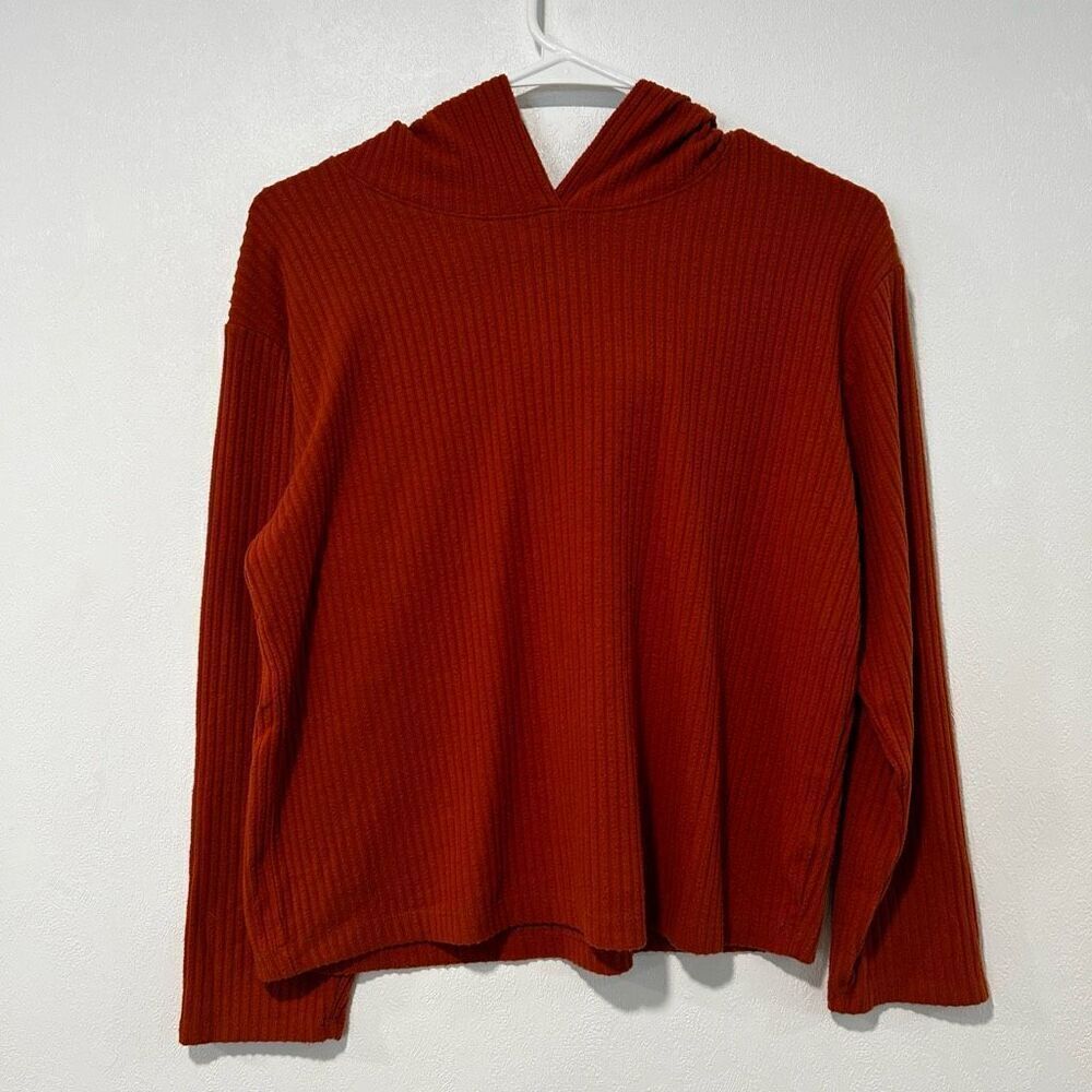 Cat & Jack Rust Ribbed Hoodie Top Kids L (10/12) | Long Sleeve Pullover Fall Coz